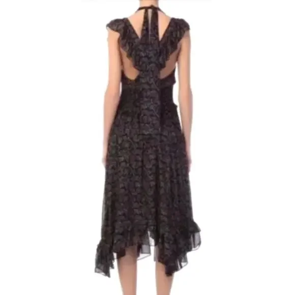 Ulla Johnson 4 Aviva 100% Silk Ruffle Midi Dress Backless Romantic Maxi Black - Picture 6 of 14